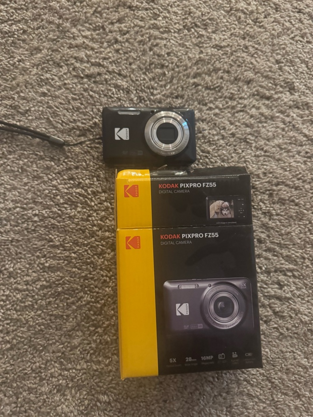 Kodak Compact Digital Camera in Black with Yellow Box Accents